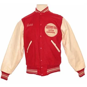 1970s Vintage Varsity Baseball Jacket Red Wool / Leather Look Pennsylvania 40/L - Picture 1 of 12