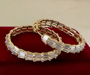 Luxury Hoop Earrings Zirconia Crystal Real 585er Gold 14K Gold Plated