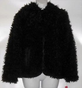 Tripe Star*** Girl's Faux Fur Full Zip Hooded Jacket Faux Leather Trim Black 16 - Picture 1 of 4