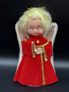 Topper de árbol de Navidad ángel de cartón vintage rojo con ojos dormidos 8" Japón - Imagen 1 de 6