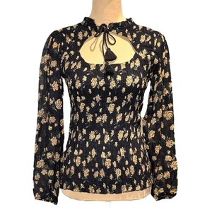 Top Floral Azul Bohemo Talla M-L Negro Volantes Cachichas Hada Grunge - Imagen 1 de 10