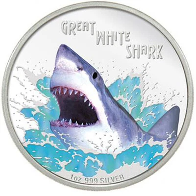 2007 Tuvalu Great White Shark 1oz .999 Silver Proof $1 coin, COA & All packaging - image 1 of 2