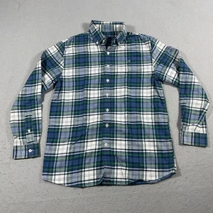 Vineyard Vines Whale Shirt Boys L 16 Green Blue White Plaid Button Front Cotton - Picture 1 of 11