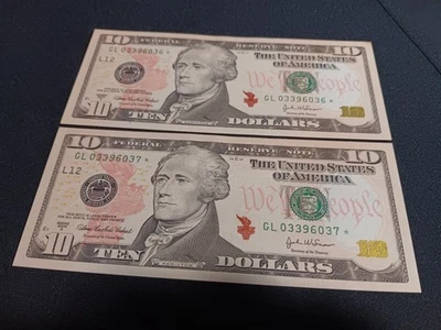 2- Consecutive 2004a $10 Federal Reserve Star Notes - Image 1 of 4