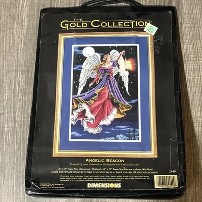 Vintage Dimensions Gold Collection Angelic Beacon Needlepoint Kit Ribbon USA - Image 1 of 4