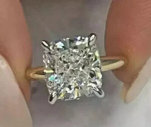 Cushion Cut IGI Certified Lab Grown 2Ct Diamond Solitaire Ring 14K Two Tone Gold - Picture 1 of 10