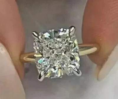 Cushion Cut IGI Certified Lab Grown 2Ct Diamond Solitaire Ring 14K Two Tone Gold - Image 1 of 4