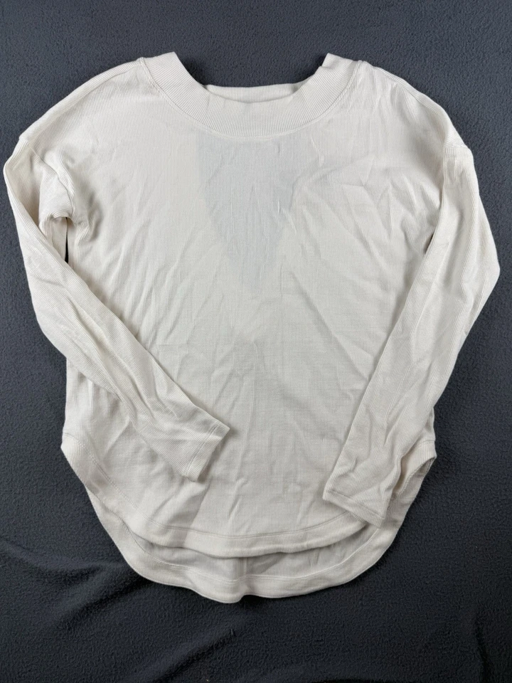 Athleta Women's XS Oversized Ivory Ribbed Open Back Long Sleeve Top Blouse - Image 1 of 4