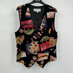 Platinum by Dorothy Schoelen Women Vest Size M Black Colorful Abstract Art Deco  - Picture 1 of 7