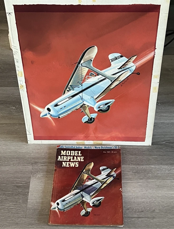 JO KOTULA 1959 Modelo Avión Noticias Arte de Portada Pintura Original Con Revista ☼ Foto 1 de 4
