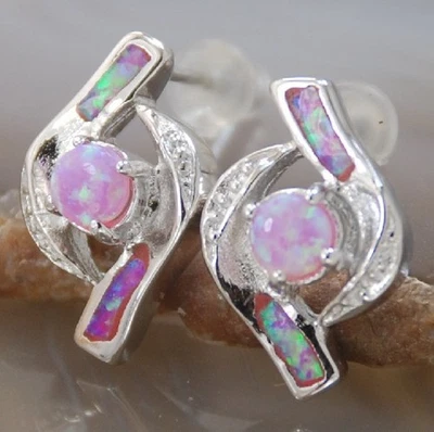 Purple Fire Opal Gemstone Handmade Silver Stud Earrings E50 - Image 1 of 4
