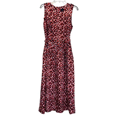 Maxi Vestido Colección J Crew Seda Estampado Geométrico Sin Mangas Talla 10 Rojo Negro Foto 1 de 4