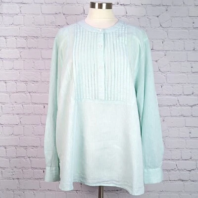 Túnica Lane Bryant talla 22/24 verde menta lino mezcla algodón manga larga lengüeta enrollable Foto 1 de 4