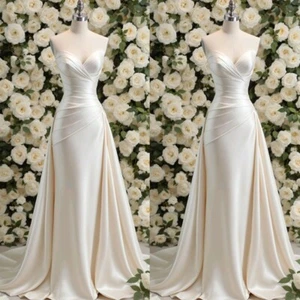 Elegant White Ivory Wedding Dresses with Detachable Train A Line Bridal Gowns - Picture 1 of 8