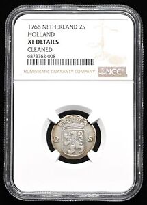 NETHERLANDS, Holland. Colonial Era. 1766, Silver 2 Stuivers, NGC XF Details