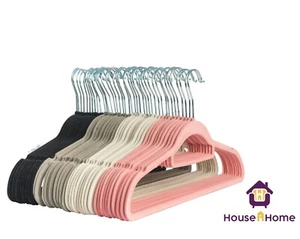 COAT CLOTHES CLOTHING HANGERS VELVET VELOUR NON SLIP FLOCKED TROUSER HANGERS NEW - Picture 1 of 21