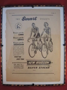 NEW HUDSON SILVER STREAK VINTAGE FRAMED CYCLE ADVERT - June 28th 1956 - Picture 1 of 9
