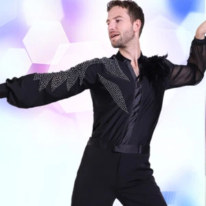 Men Shiny Long Puff Sleeve Latin Salsa Jazz Dance Shirt Glitter Top Ballroom New - Picture 1 of 14