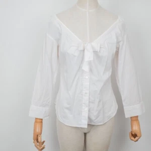 MOSCHINO Women's V Neck Stretch White Button Down Butterfly Neckline Blouse M - Picture 1 of 14