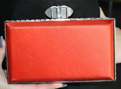 Judith Leiber Naranja Seda Artesonado Noche Bolso de Mano Pulido Cierre de Gema Foto 1 de 4