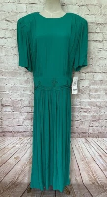 KSL Karin Stevens платье женщин 16 Вт высокий макси нефрит секретарь 90-х большой плеча новый - Изображение 1 из 4