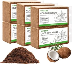VIVOSUN 1.4lbs x 6Pack Coco Coir Brick,100% Natural Organic Coconut PH Balance - Picture 1 of 7