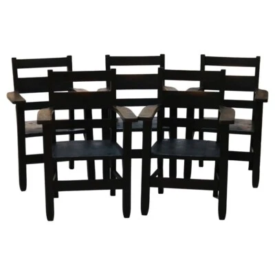 Cinco sillones antiguos diestro Conant Sons artes y manualidades misión roble listón trasero c1920 Foto 1 de 4