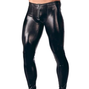 Leggings uomo ecopelle effetto bagnato skinny vita bassa pantaloni abbigliamento da palco - Foto 1 di 12