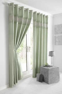 66"x72" KIMBERLEY WILLOW DIAMANTE PLEATED MINT FAUX SILK EYELET RING CURTAINS - Picture 1 of 2