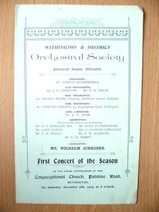 1905 Withington & District Orchestral Society 1st CONCERT-Wilhelm Schroder,9 Dec - Imagen 1 de 2