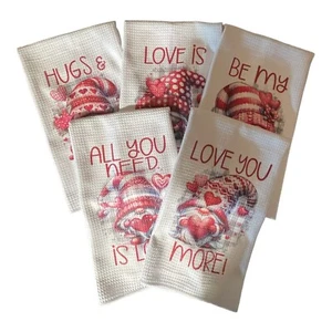 Set 5 asciugamani cucina personalizzati ~ tessuto waffle ~ Gnome ~ San Valentino ~ Cuore ~ regalo - Foto 1 di 6