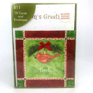 Box of 10 Greeting Holiday Cards NOEL 3D CARDINAL BIRD 7 1/4" x 5" - Picture 1 of 2