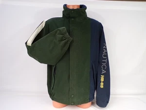 Nautica NS-83 Jacket Windbreaker XL Navy Forest Green Lined Zip Snaps Hood I25 - Picture 1 of 17