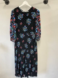 M&S Collection Size 14 Black Floral Long Dress 3/4 Sleeves Viscose C227 - Picture 1 of 8