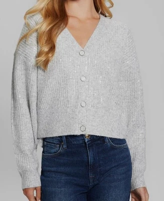 Suéter cárdigan con lentejuelas Riley gris Guess para mujer talla L Foto 1 de 2