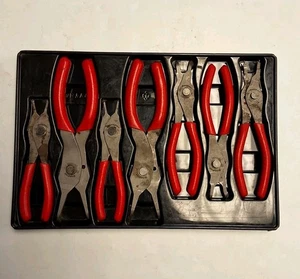 Snap-on 7 Piece Snap Ring Plier Set Red Soft Grip Handles Pre-owned - Imagen 1 de 4