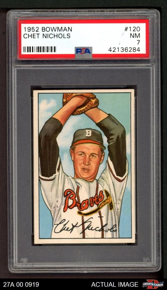 1952 Bowman #120 Chet Nichols Braves PSA 7 - NM - Image 1 of 1