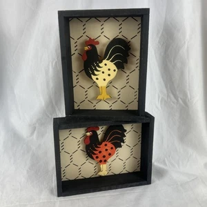 Gallo Decorazione Parete Set 2 Scatola Ombra Legno Nero 7,5x5,5” da Appendere o Libera Supporto - Foto 1 di 15