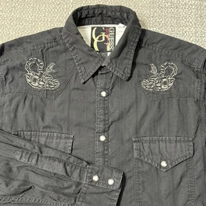 Guess Western Pearl Snap Shirt Snake Embroidered Black Long Sleeve Mens Small - Picture 1 of 10