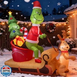 7 FT Green Monster Christmas Inflatable Decoration, Green Monster and Dog Max - Picture 1 of 5
