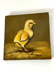 VTG Baby Chicken Chick Oil Painting Farm Country hand painted unsigned 8x8 - Picture 1 of 3