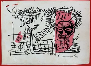 Jean-Michel Basquiat (Handarbeit) Mischtechnik auf Papier Gemälde signiert und gestempelt - Bild 1 von 2