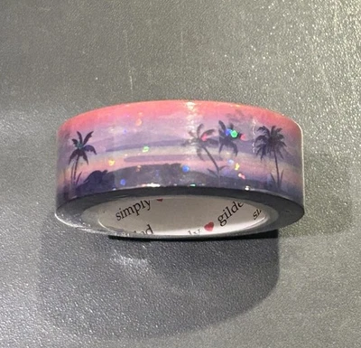 New Simply Gilded Sparkle Sunset Palm Trees 🌴 Purple washi tape 15 mm roll - Изображение 1 из 2