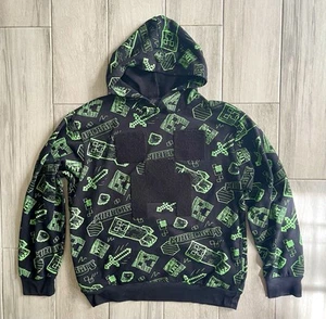 Youth Boys L ( 14/16 ) Minecraft Creeper Hoodie Pullover Sweatshirt Black - Picture 1 of 4