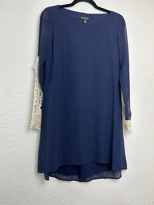 Vestido túnica vintage Jodi Kristopher manga larga elástico azul encaje talla pequeña Foto 1 de 4