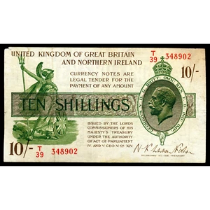ENGLAND P.360 T33 1927 HM Treasury Fisher First series 10s AVF T39 - Picture 1 of 3
