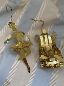 Two Danbury Style Gold Christmas Ornaments - “Pipe Organ" & Ballerina - Picture 1 of 4