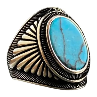 Para hombres Talla 9 Moda* Anillo con incrustaciones Turquesa Plateado Grueso Suroeste Foto 1 de 4