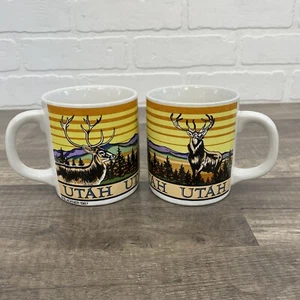 2 VTG 1987 Utah State Mug Elk Wildlife Nature Vintage Retro Coffee Cup Kitchen - Picture 1 of 4