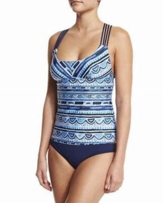 Nuevo con etiquetas $174 Talla M Nanette Lepore Santorini Tankini Top y Pantalones Sólidos Azul Marino Foto 1 de 4